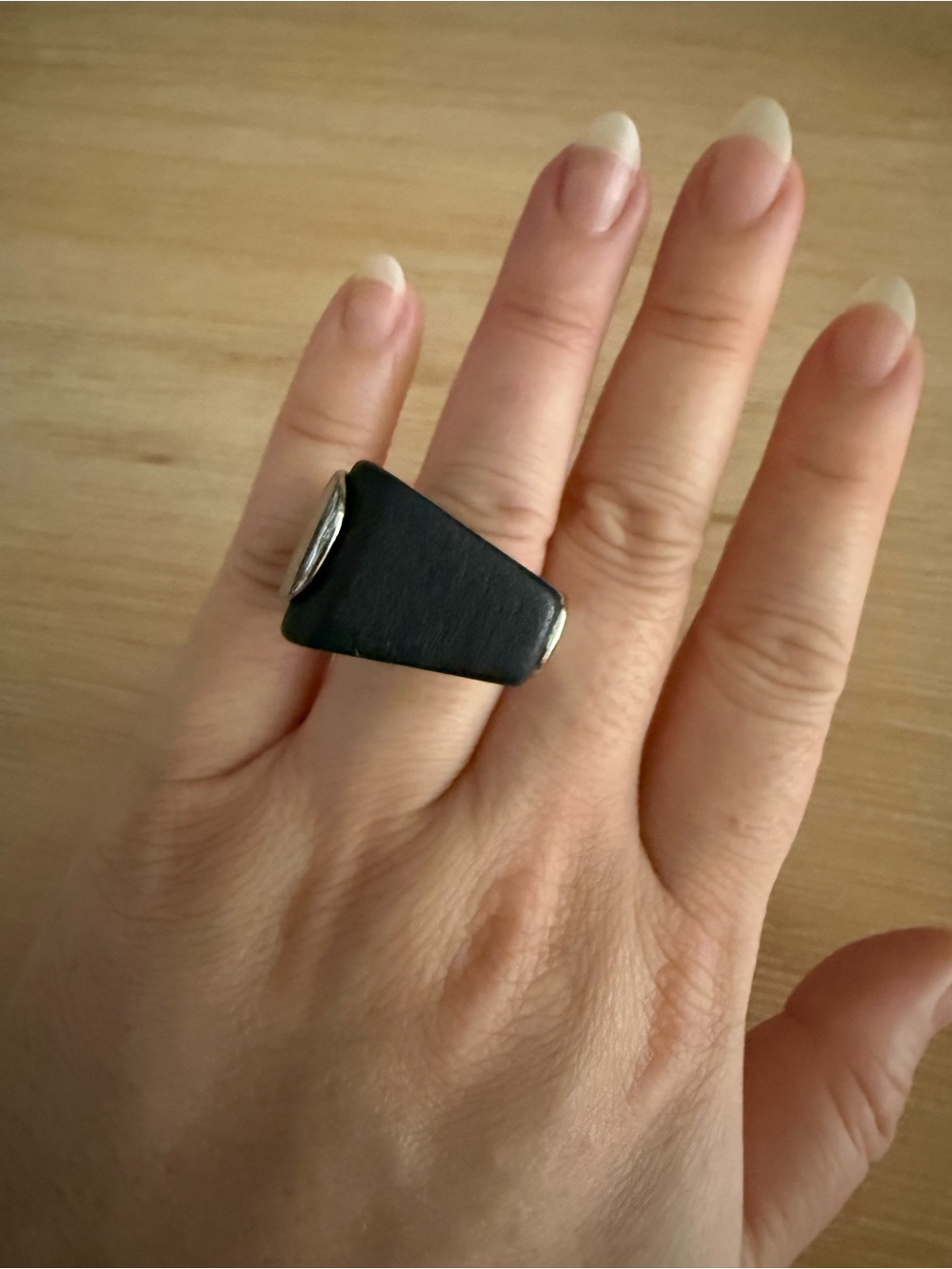 Vintage Matte Black Silver Tone Statement Ring Size 6